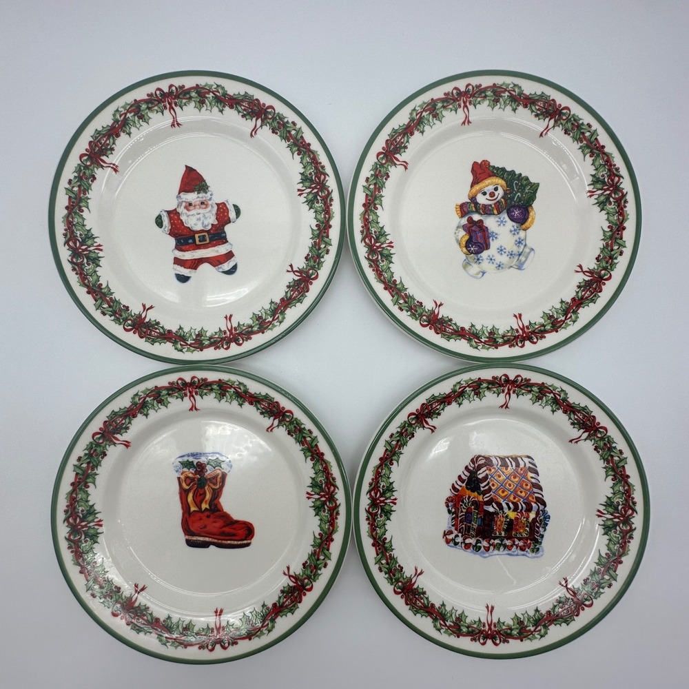 Christopher Radko Traditions Holiday Celebrations Salad Plates Set of 4 Ceramic